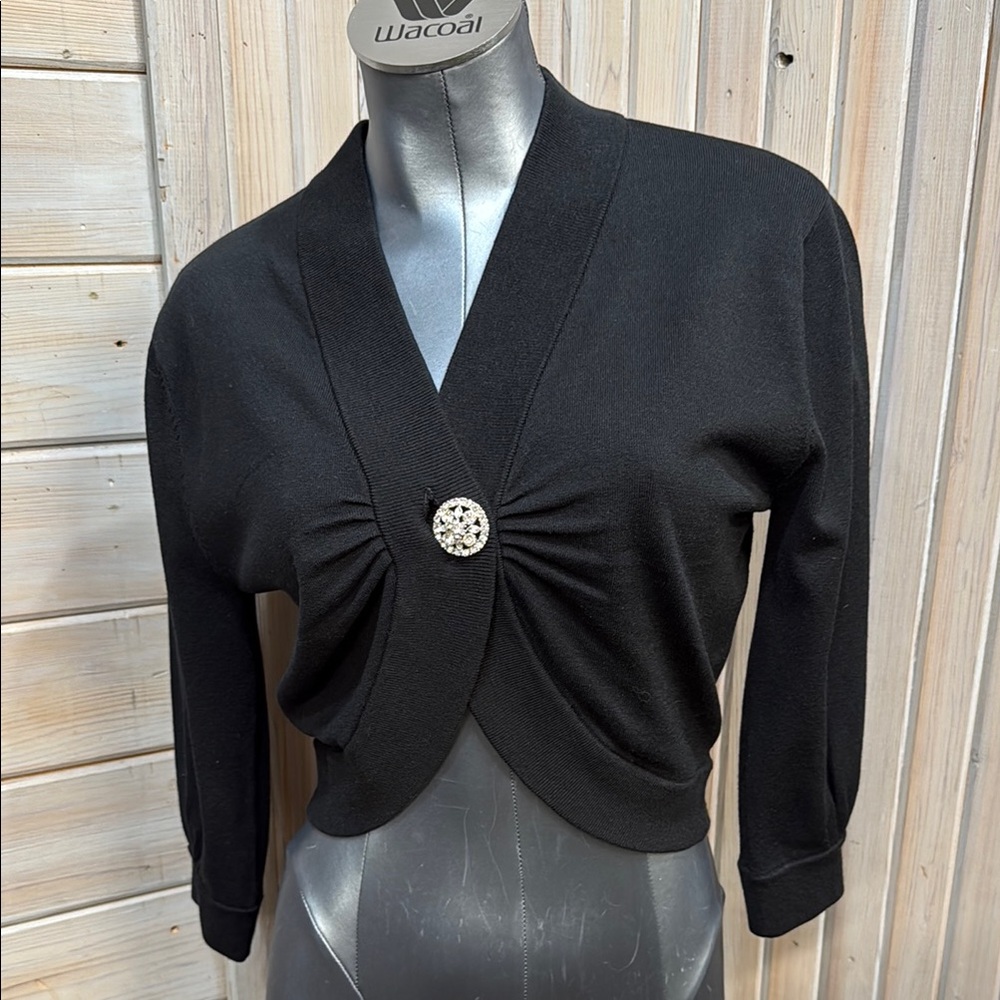 Tabitha Black Knit Shrug with V-Neck
